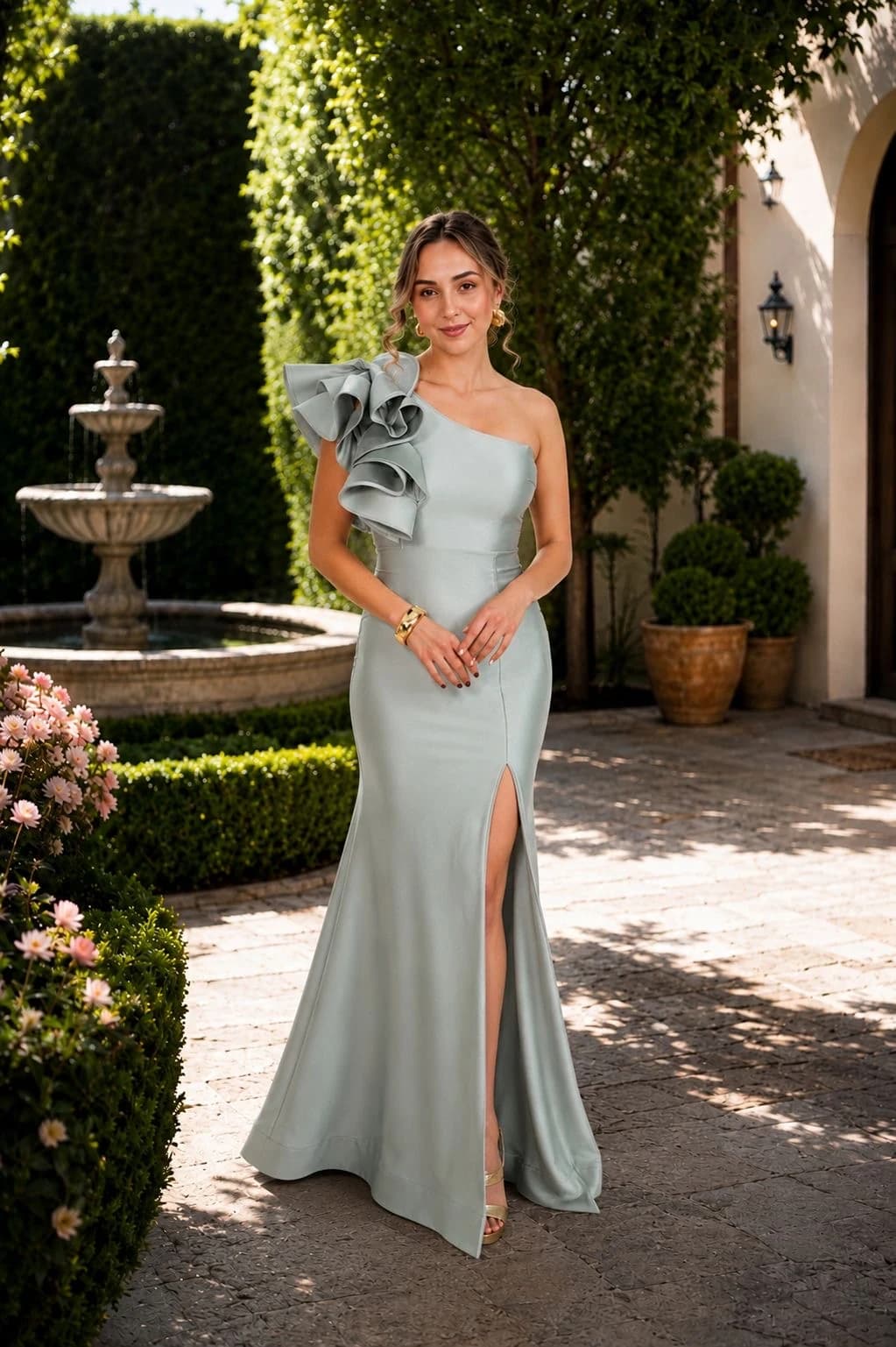 Vestido verde menta con vuelos en los hombros 💚