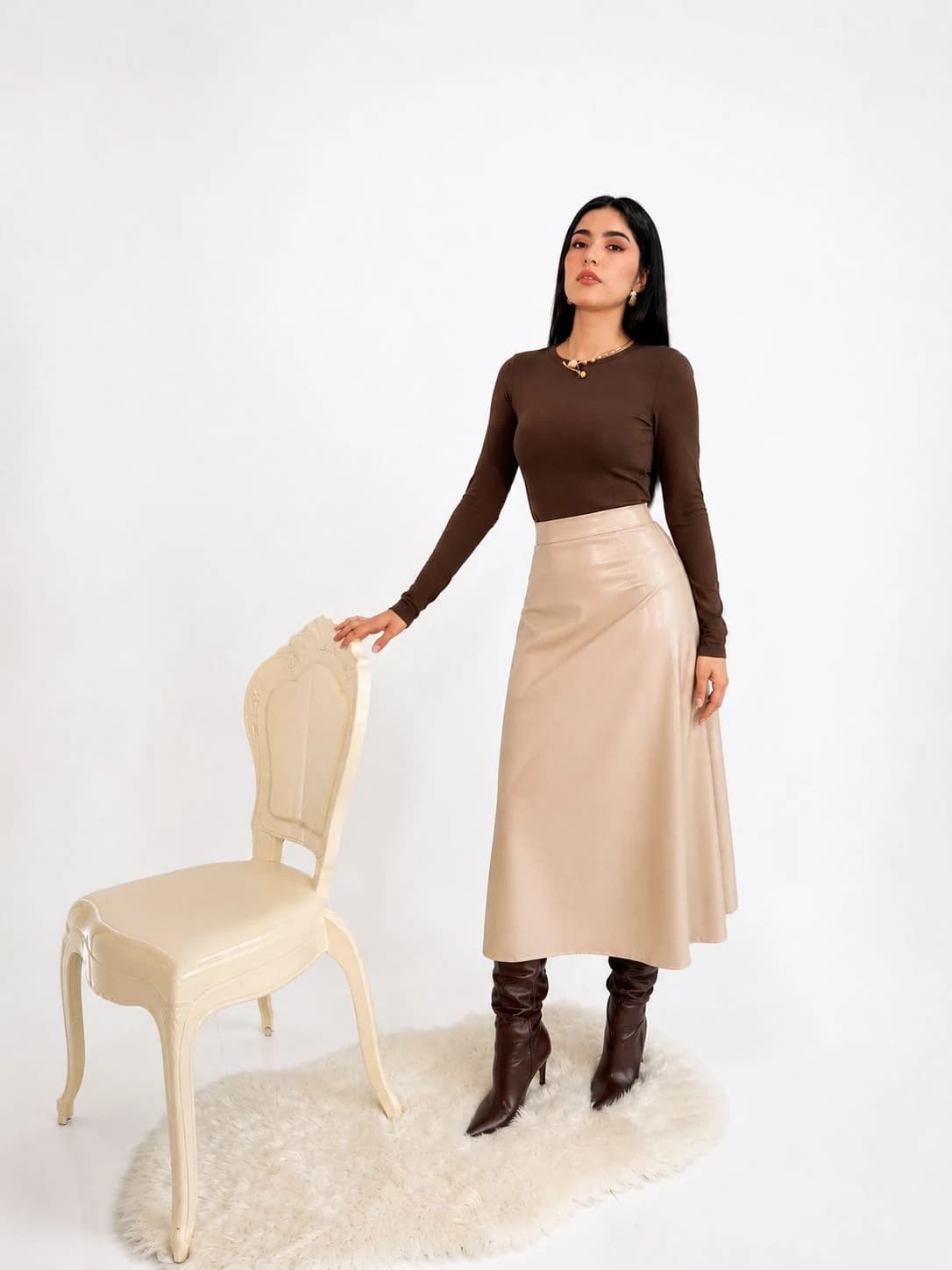 Falda de Cuerina Beige 🏽